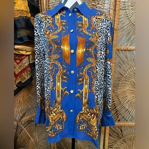 Vintage NWT 1980s Paolo Santini retro geo print silk blouse